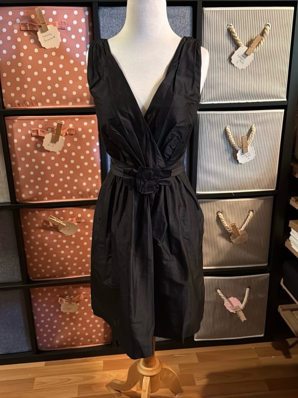 White House Black Market Black V-Neck Waist-Tie Midi Dress
